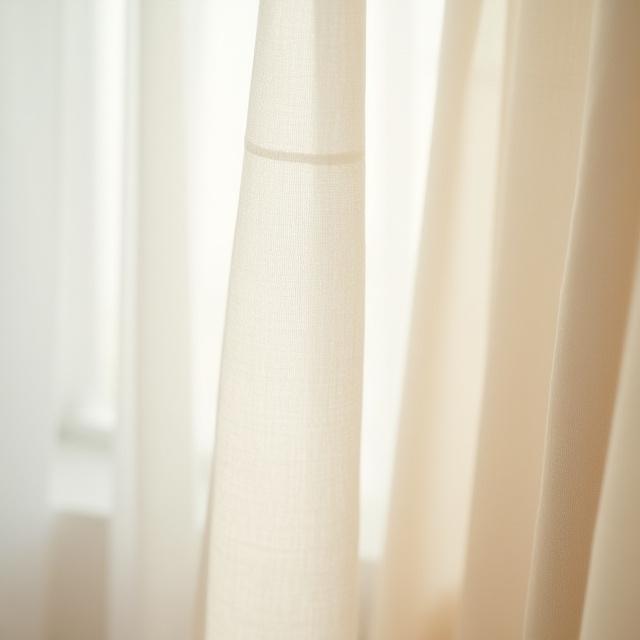 Detaljert bilde av lin gardiner med naturlig tekstur